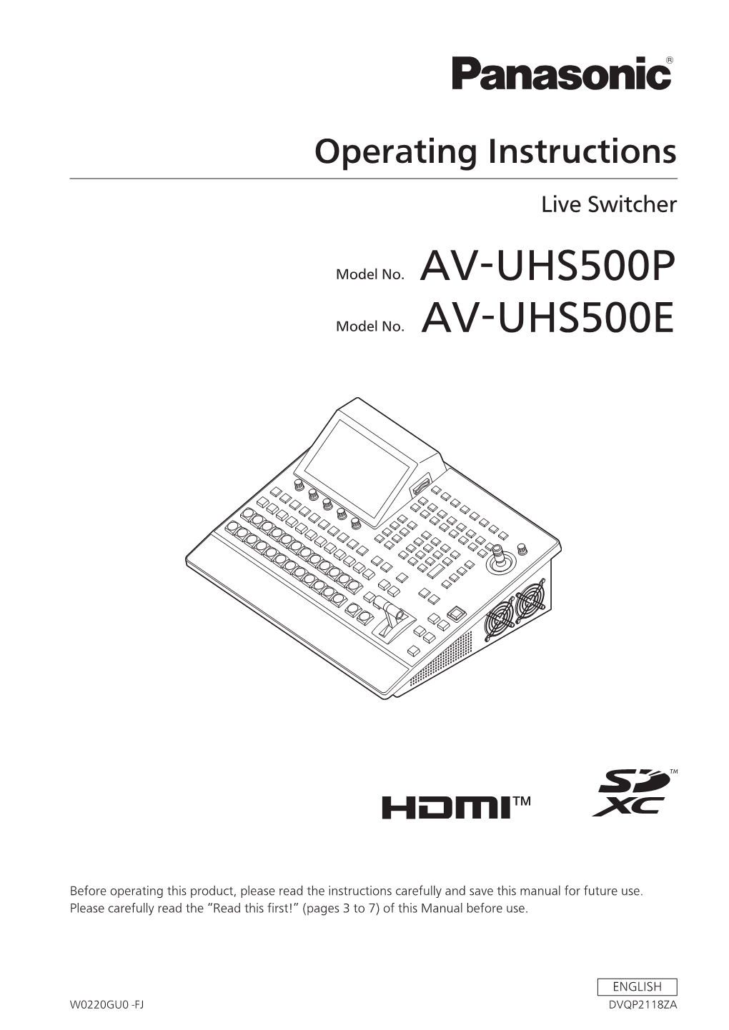 AV-UHS500 4K Switcher Operating Instructions (PDF)