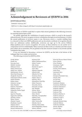Acknowledgement to Reviewers of IJERPH in 2016