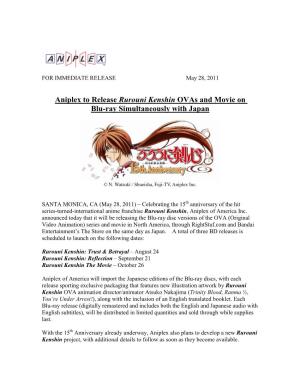 Aniplex to Release Rurouni Kenshin Ovas and Movie on Blu-Ray Simultaneously with Japan