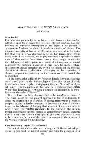 MARXISM and the ENGELS PARADOX Jeff Coulter Introduction