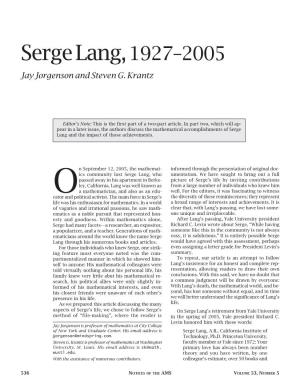 Serge Lang, 1927–2005 Jay Jorgenson and Steven G