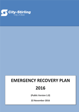 Emergency Recovery Plan 2016 (Public Version)