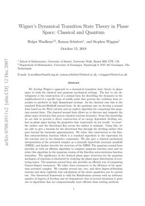 Wigner's Dynamical Transition State Theory in Phase Space