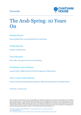 The Arab Spring: 10 Years On