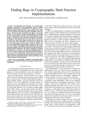 Finding Bugs in Cryptographic Hash Function Implementations Nicky Mouha, Mohammad S Raunak, D