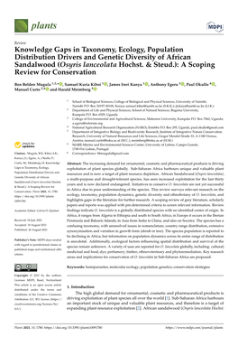 Knowledge Gaps in Taxonomy, Ecology, Population Distribution Drivers and Genetic Diversity of African Sandalwood (Osyris Lanceolata Hochst