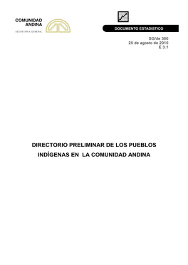 Directorio Preliminar De Los Pueblos Indígenas En La Comunidad Andina