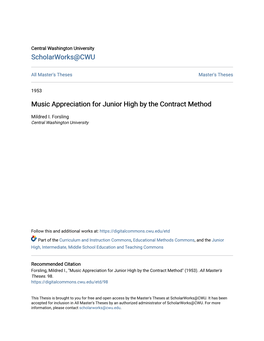 Music Appreciation for Junior High by the Contract Method