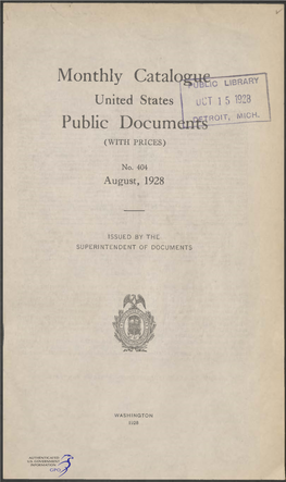 Monthly Catalogue, United States Public Documents, August 1928