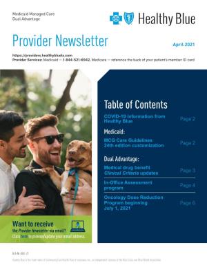 Provider Newsletter April 2021