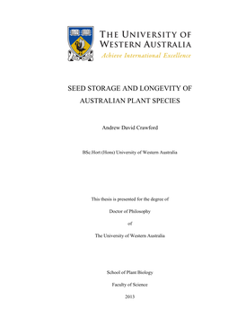 Seed Storage and Longevity of Australian Plant Species