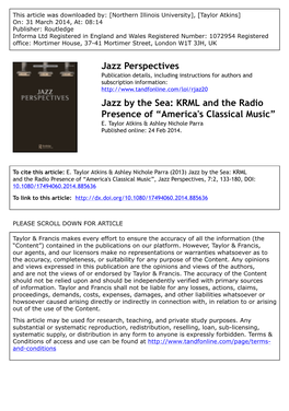 Jazz by the Sea: KRML and the Radio Presence of “America's Classical Music” E