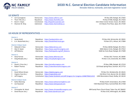 2020 NC General Election Candidate Info