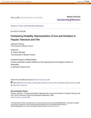 Fantasizing Disability: Representation of Loss and Limitation in Popular Television and Film