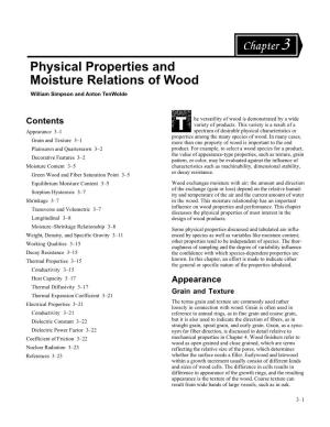 Chapter 3--Physical Properties and Moisture Relations of Wood