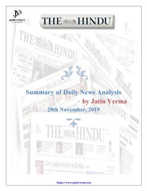 Summary of Daily News Analysis - by Jatin Verma 29Th November, 2019