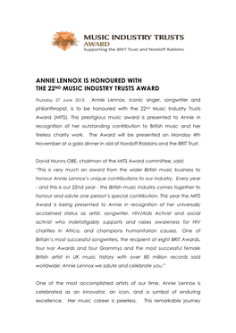 Annie Lennox Is Honoured with the 22Nd Music Industry Trusts Award