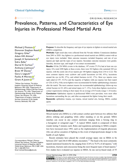 Prevalence, Patterns, and Characteristics of Eye Injuries in Professional Mixed Martial Arts