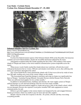 29, 2002 Solomon Islanders Survive Cyclone