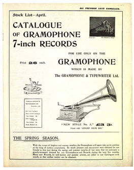 CATALOGUEOF GRAMOPHONE 7=Inch RECORDS