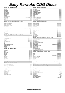 Easy Karaoke CDG Discs EZA-01 : Hits of UB40 Volume 1 EZA-06 : Hits of the Monkees