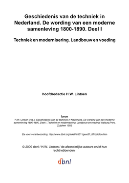 Geschiedenis Van De Techniek in Nederland. De Wording Van Een Moderne Samenleving 1800-1890