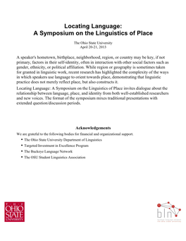 A Symposium on the Linguistics of Place