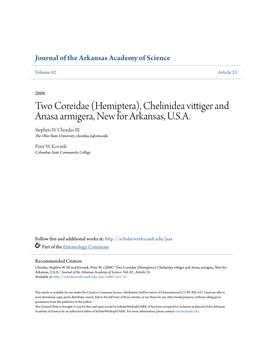 Two Coreidae (Hemiptera), Chelinidea Vittiger and Anasa Armigera, New for Arkansas, U.S.A. Stephen W