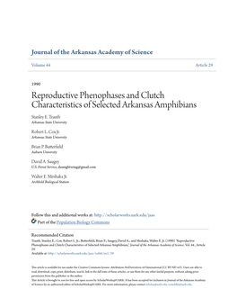 Reproductive Phenophases and Clutch Characteristics of Selected Arkansas Amphibians Stanley E