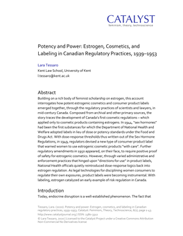 Estrogen, Cosmetics, and Labeling in Canadian Regulatory Practices, 1939–1953