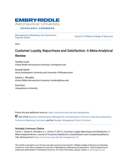 Customer Loyalty, Repurchase and Satisfaction: a Meta-Analytical Review
