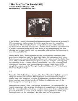 The Band”—The Band (1969) Added to the National Registry: 2009 Essay by Harvey Kubernik (Guest Post)*