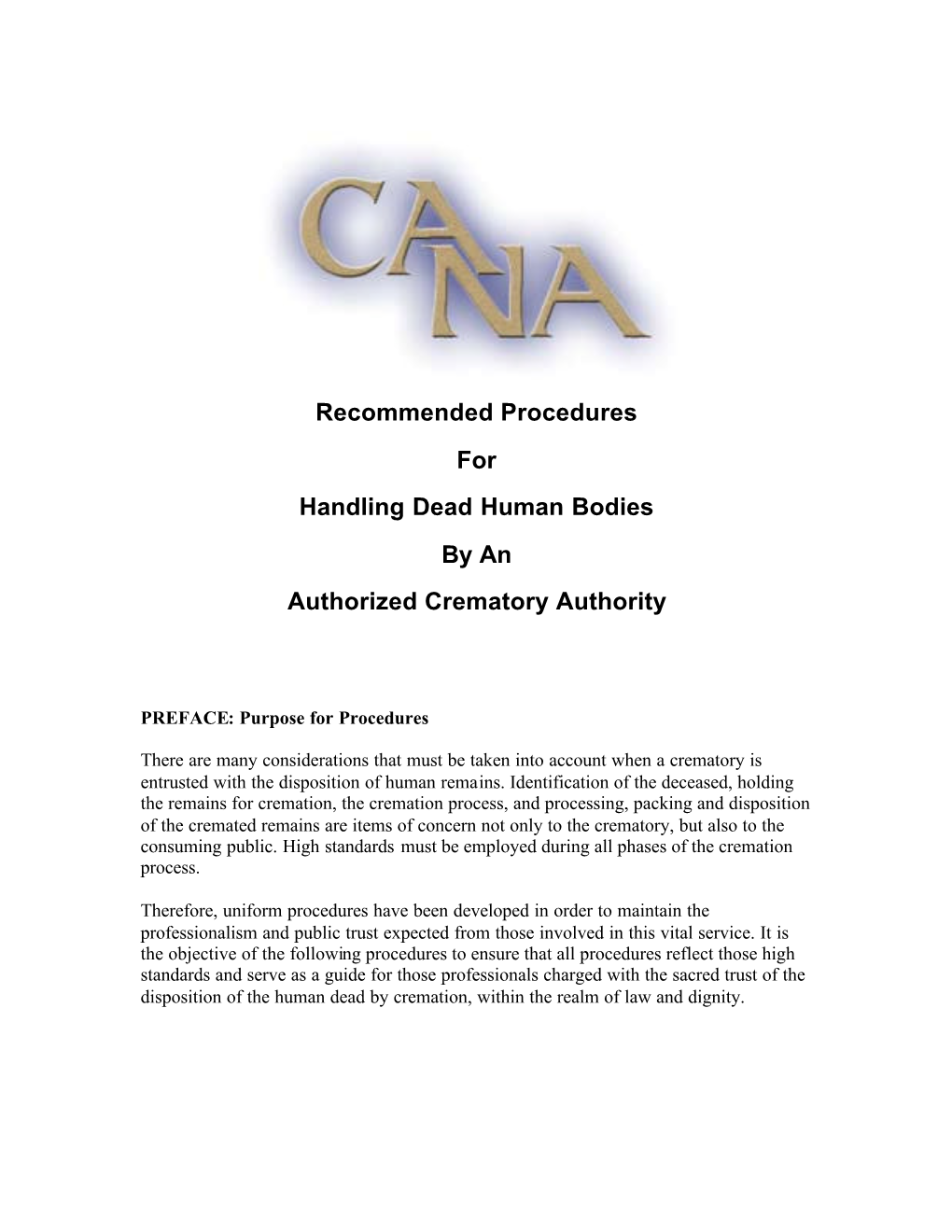 Recommended Procedures for Handling Human Remains