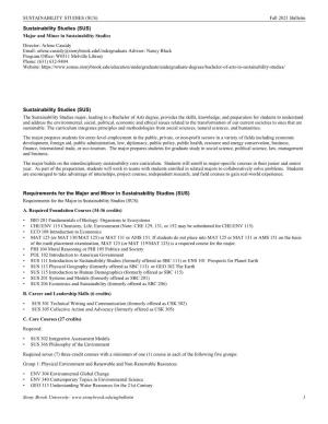 Requirements for the Major and Minor in Sustainability Studies (SUS) Requirements for the Major in Sustainability Studies (SUS) A
