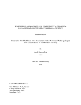 Hearing Loss and Co-Occurring Developmental Disability: Recommendations for Improved Clinical Practice