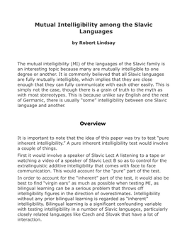 Mutual Intelligibility Among the Slavic Languages