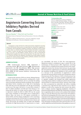 Angiotensin Converting Enzyme Inhibitory Peptides Derived from Cereals