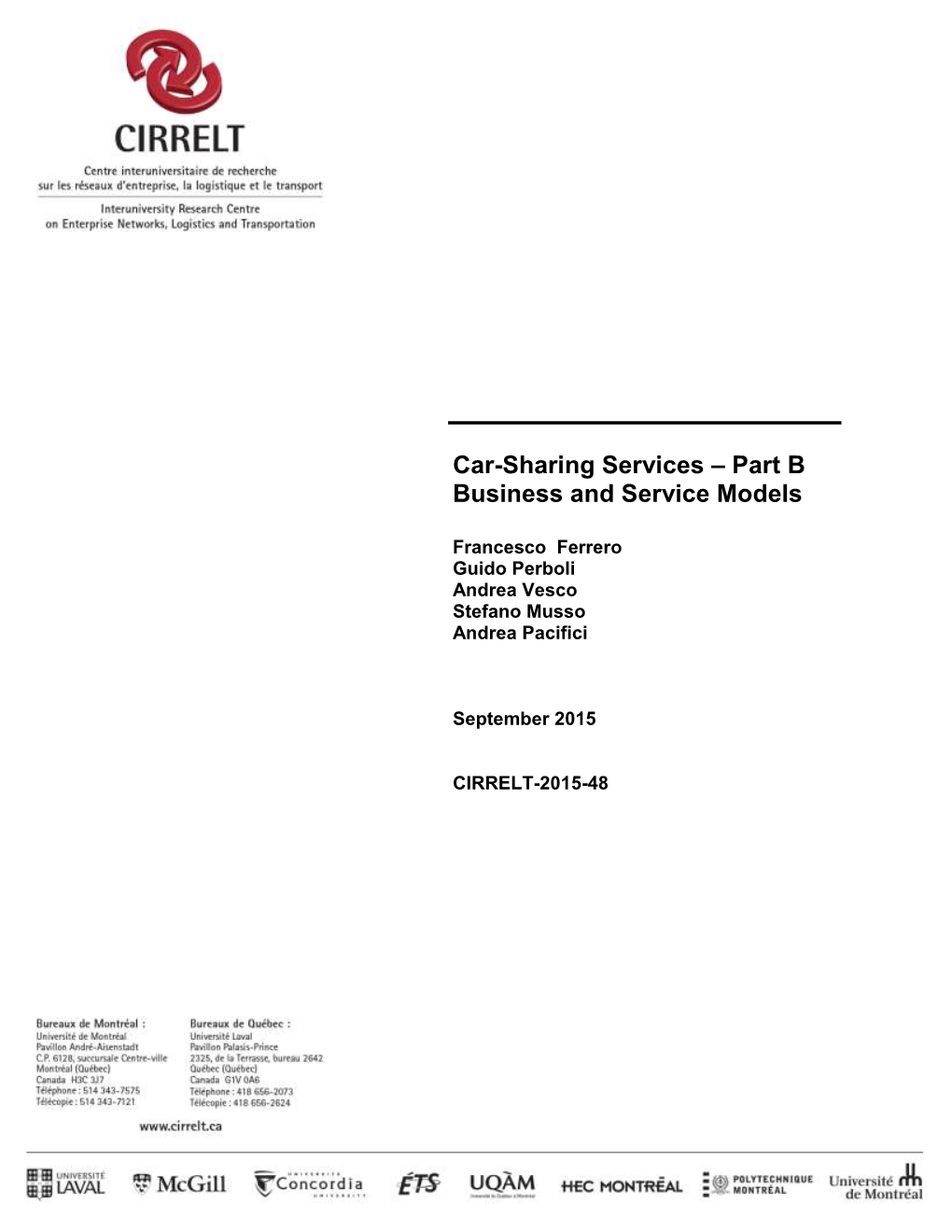Car-Sharing Services – Part B Business and Service Models
