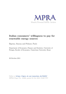 Italian Consumers' Willingness to Pay for Renewable Energy Sources