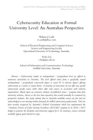 Cybersecurity Education at Formal University Level: an Australian Perspective