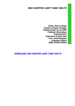 Read Book M24 Chaffee Light Tank 1943-70