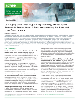 Leveraging Bond Financing to Support Energy Efficiency and Renewable Energy Goals: a Resource Summary for State and Local Governments