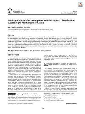 Medicinal Herbs Effective Against Atherosclerosis: Classification According to Mechanism of Action