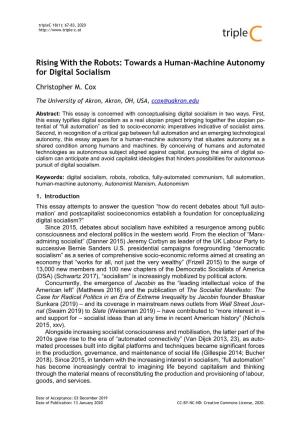 Rising with the Robots: Towards a Human-Machine Autonomy for Digital Socialism