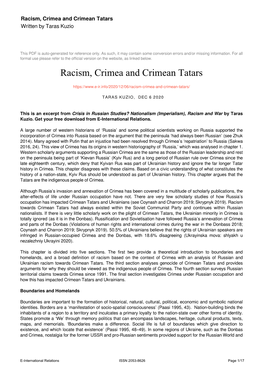 Racism, Crimea and Crimean Tatars Written by Taras Kuzio
