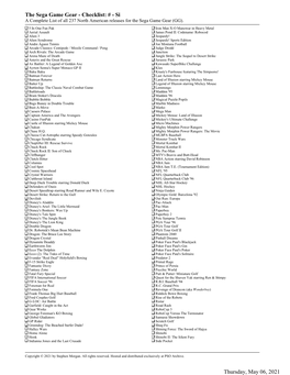 The Sega Game Gear - Checklist: # - Si a Complete List of All 237 North American Releases for the Sega Game Gear (GG)