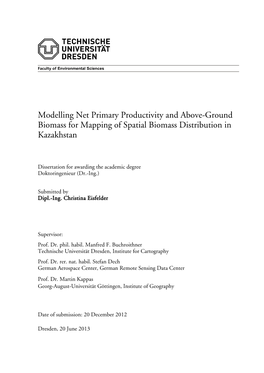Modelling Net Primary Productivity and Above-Ground Biomass for Mapping of Spatial Biomass Distribution in Kazakhstan