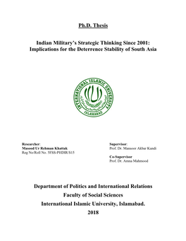 Ph.D. Thesis Indian Military's Strategic Thinking Since 2001