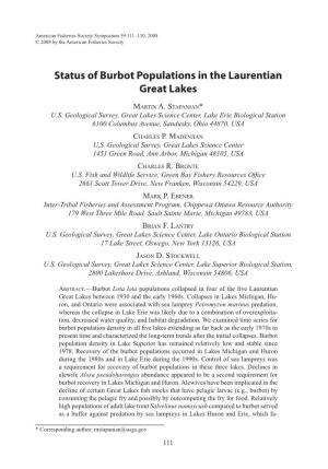 Status of Burbot Populations in the Laurentian Great Lakes