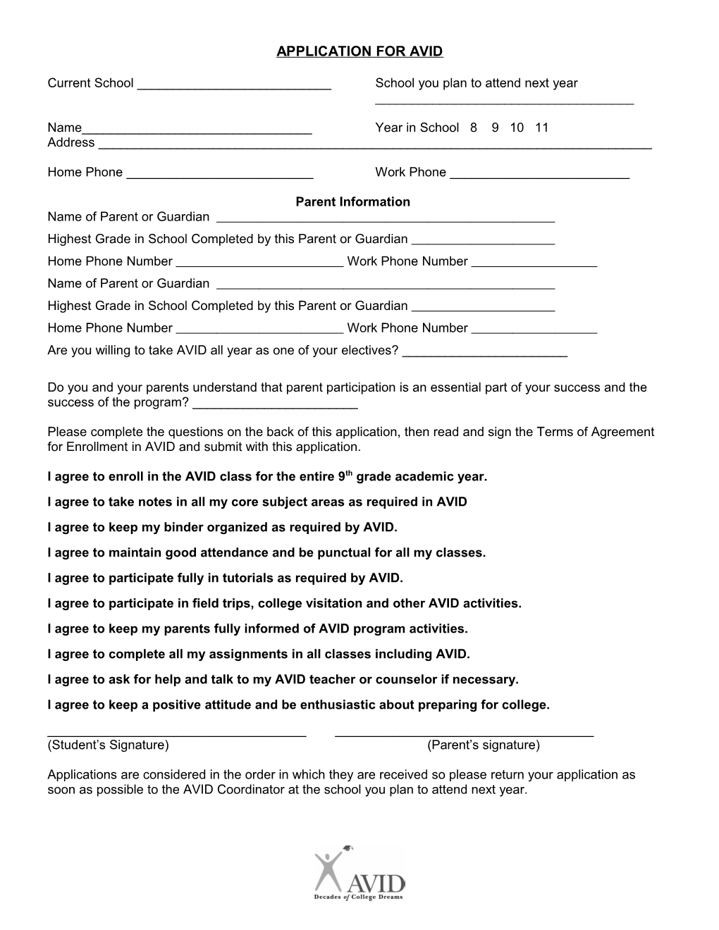 Application for Avid